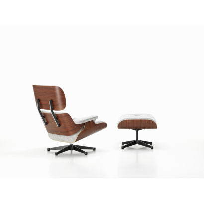 Vitra Eames Lounge Chair, kangas Nubia salt n`pepper 10, vineer Santos Palisander